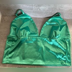 Green Cropped Top Silk